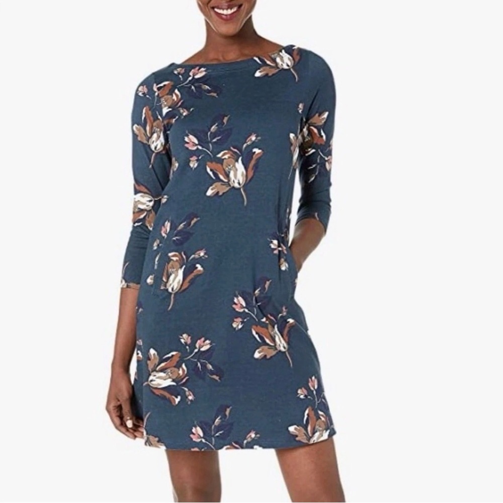 Joules Allie Swing Jersey Knit Slip On Dress Sz 8 Green Floral Blue/White